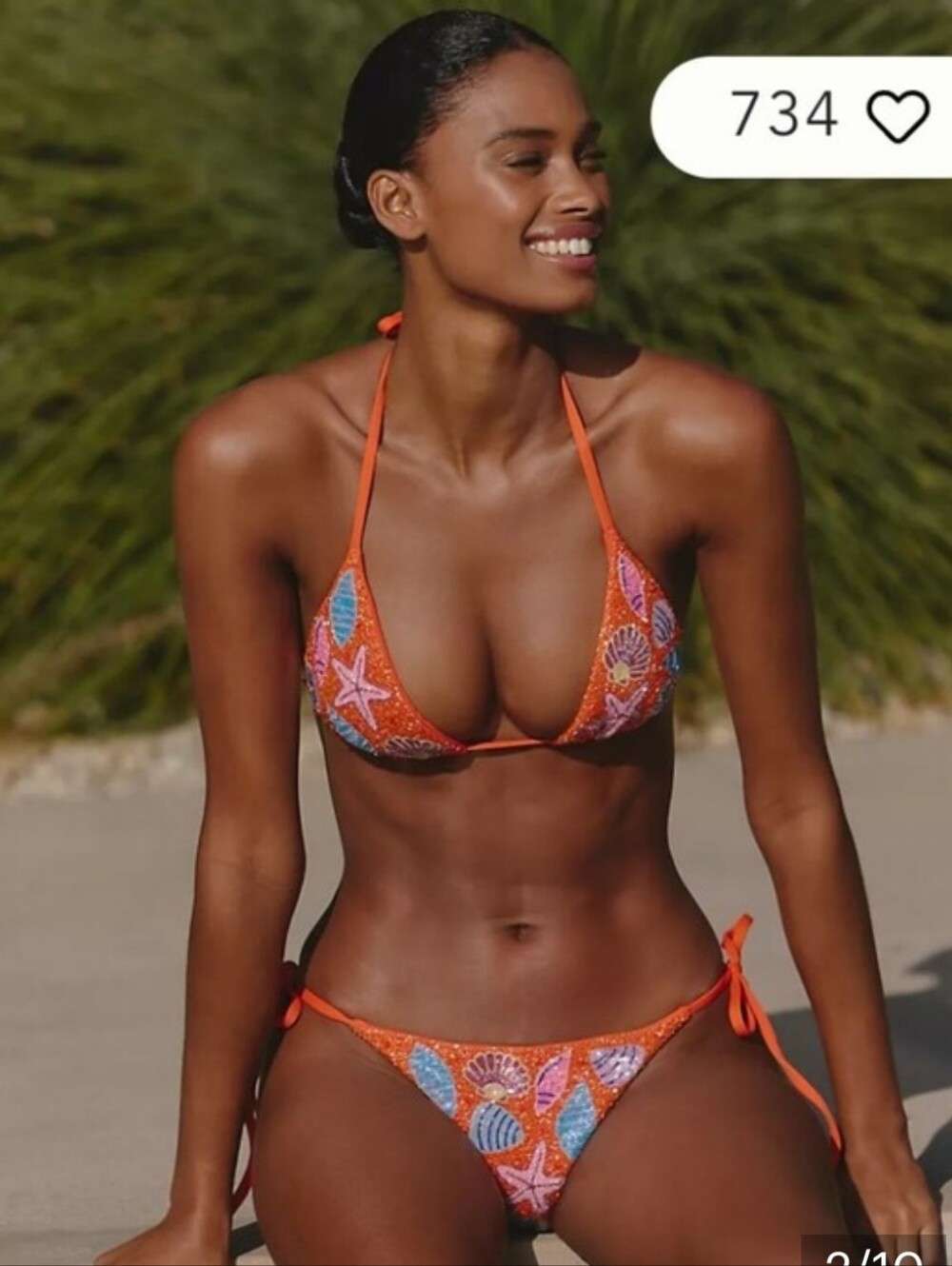 Oceanus Helia Hand-Embroidered Bikini Top Medium Bottom Large